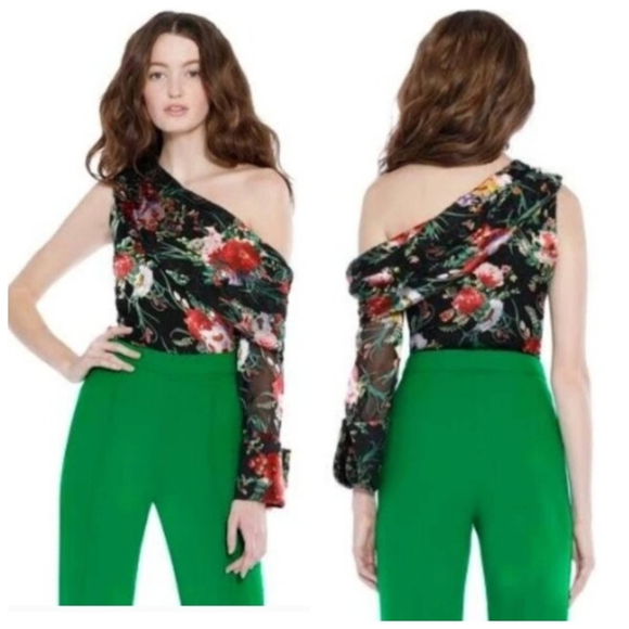 Alice + Olivia serita drape one sleeve top size small - Picture 3 of 11